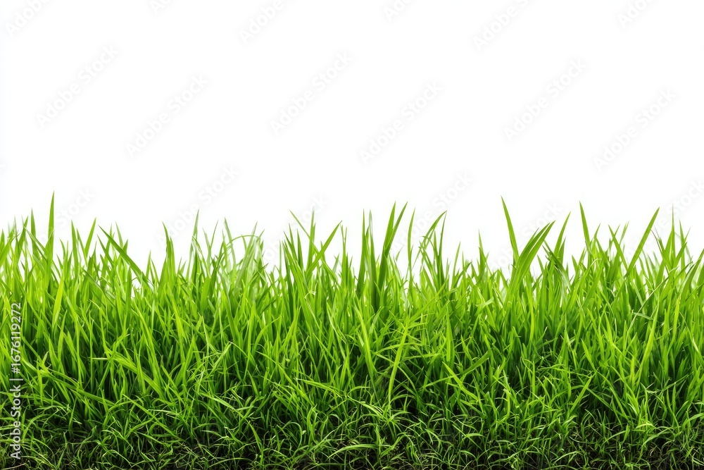 Fototapeta premium Lush green grass border against white background (1)