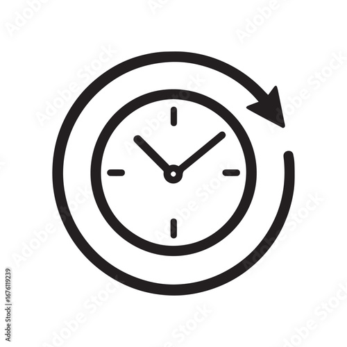 Abstract Circular Clock Symbol Black and White