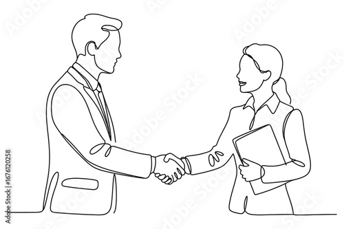 Continuous Line Drawing of a Handshake | Vector Illustration for Partnership and Agreement.
