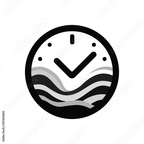 Abstract Circular Clock Symbol Black and White