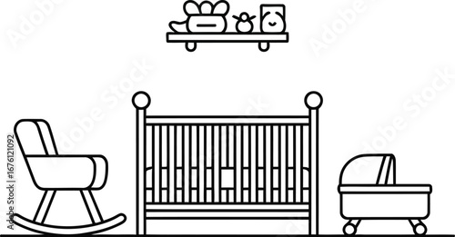Baby room interior design cradle rocking chair minimalist style