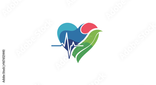 Health Awareness Campaign, Heart and Wellness, Community Event, Graphic Design, Vibrant Colors, Eye-Level View, Health and Fitness Concept