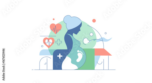 Pregnant Woman Silhouette Illustration, Modern Graphic Design, Wellness Concept