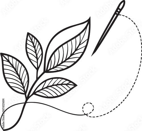 needle and leaves logo design, abaya logo design, vector illustration of green leaves