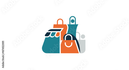 Colorful Paper Bags and Shopping Bags in a Graphic Style Illustration