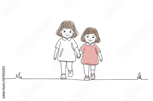 Continuous Line Drawing of Two Girls | Vector Art for Friendship and Childhood.