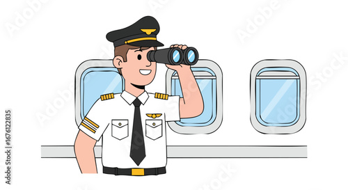 Pilot Looking Out the Window with Binoculars