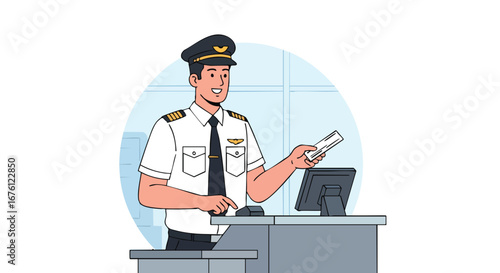 Pilot at an Airport Check-in Counter