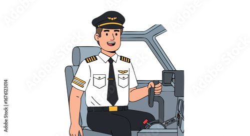 Pilot Smiling While Holding Cockpit Controls