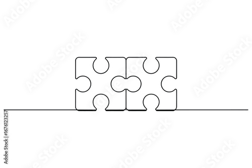 One Line Drawing of Puzzle Pieces | Vector Illustration for Problem Solving and Teamwork.