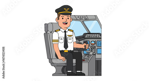 Pilot Controlling the Aircraft in the Cockpit