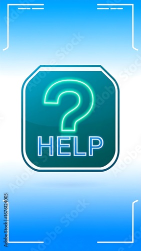 Digital help button, glowing question mark