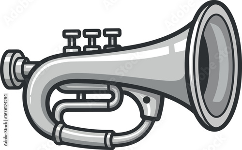 Vintage cornet brass musical instrument flat illustration isolated on white vector