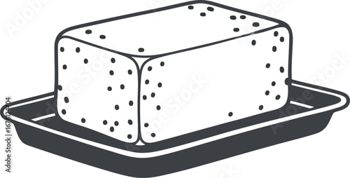 Hand drawn butter block on dish simple sketch fresh dairy food ingredient vector