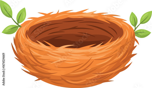 Cozy bird nest with green spring leaves nature's home habitat vector