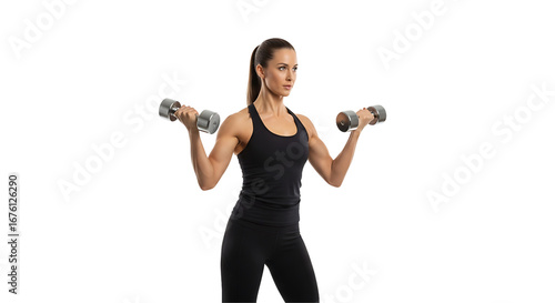 Woman lifting dumbbells isolated on Transparent background