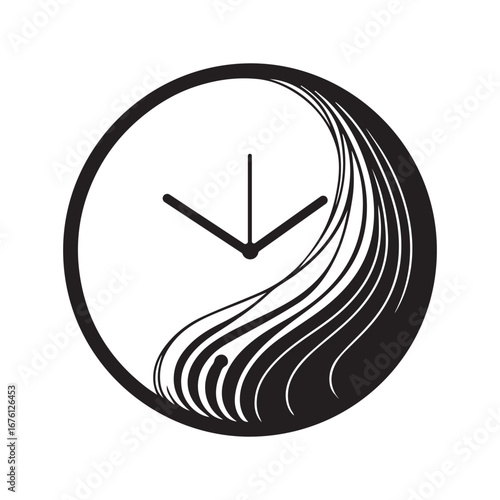 Abstract Circular Clock Symbol Black and White
