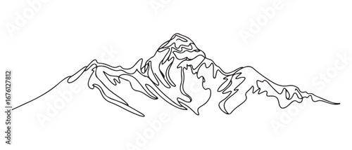 One continuous line drawing Himalaya Mount Everest landmark. World iconic place in Nepal Tibet. Holiday vacation wall decor art poster print concept. Vector black silhouette. with white background
