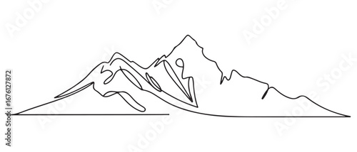 One continuous line drawing Himalaya Mount Everest landmark. World iconic place in Nepal Tibet. Holiday vacation wall decor art poster print concept. Vector black silhouette. with white background