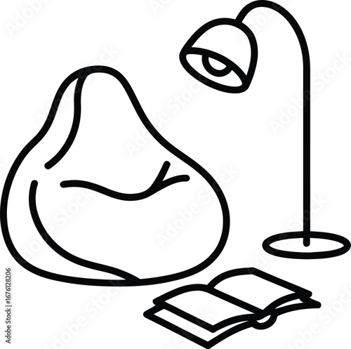 Cozy reading nook with beanbag chair and floor lamp illustration