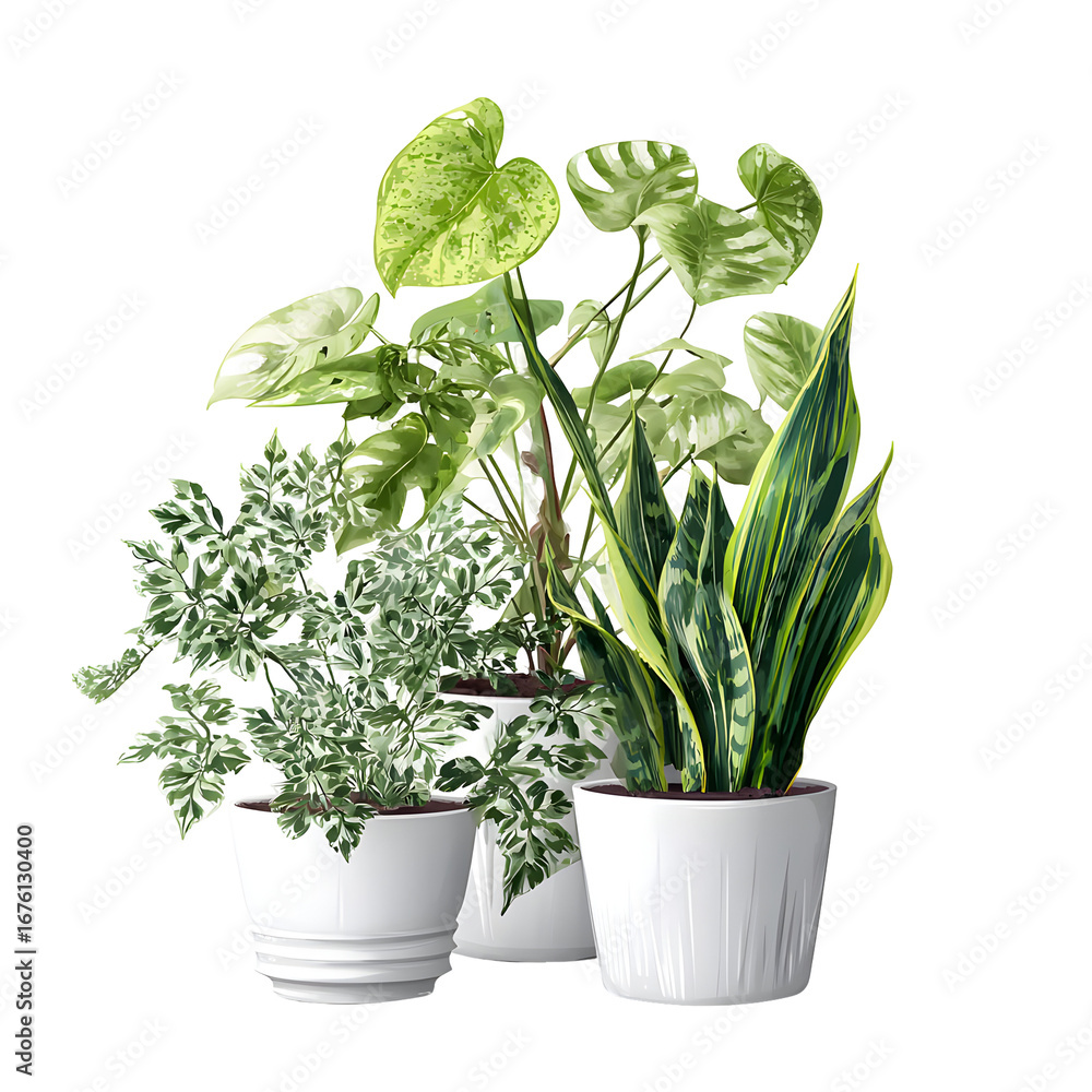 Fototapeta premium Elegant indoor plants on a black background creating a serene atmosphere