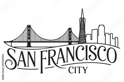 San Francisco City Line Art Silhouette Typographic Design. with white background