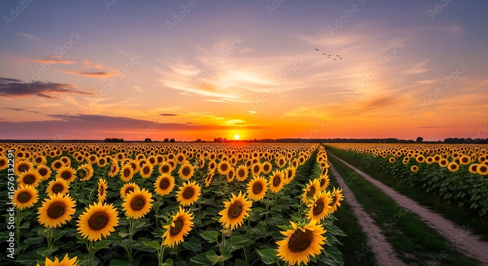 Fototapeta premium Vibrant Sunflower Field at Sunset.