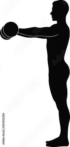 Silhouette of a man lifting dumbbells isolated on transparent background