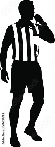 Silhouette of a soccer referee blowing a whistle isolated on transparent background