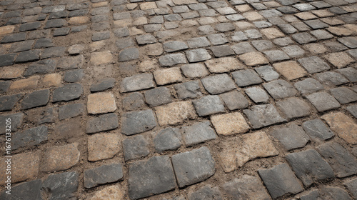 Medieval-style cobblestone road with realistic aging and cracks, ideal for use in fantasy environments, VR worlds, or historical 3D scenes