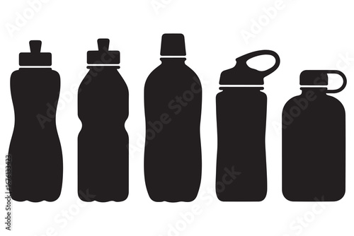 Set of silhouettes of water bottles. Vector black silhouette. with white background