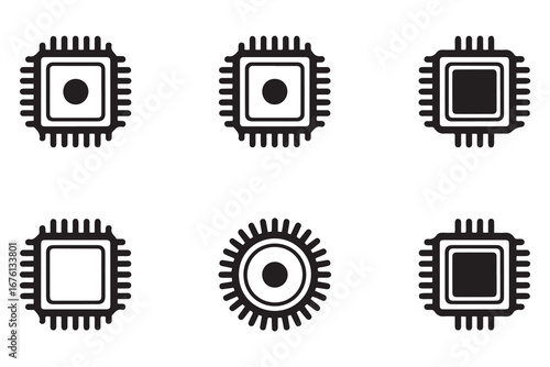 Chip icons set. Modern chips pictograms. Trendy symbols for mobile apps and website design. Vector black silhouette. with white background