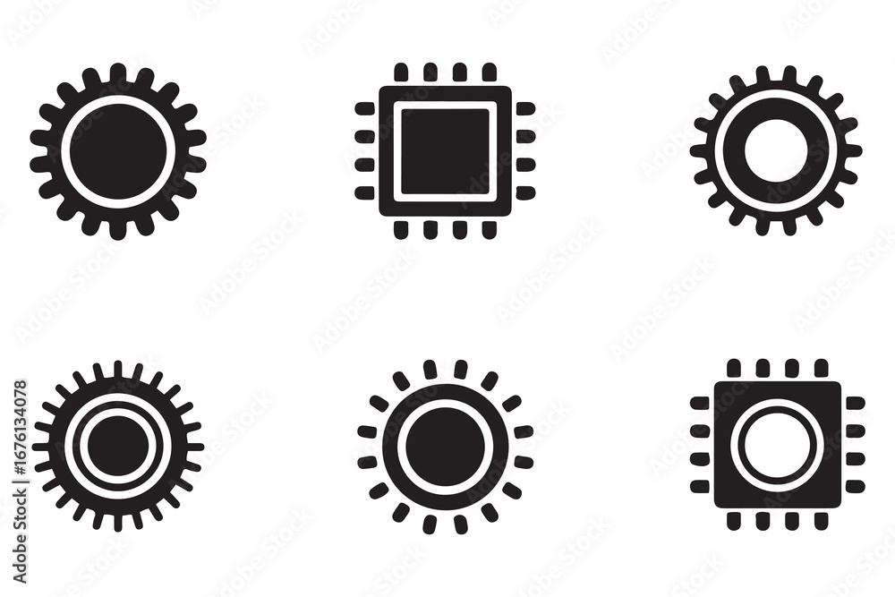 Obraz premium Chip icons set. Modern chips pictograms. Trendy symbols for mobile apps and website design. Vector black silhouette. with white background