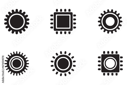 Chip icons set. Modern chips pictograms. Trendy symbols for mobile apps and website design. Vector black silhouette. with white background