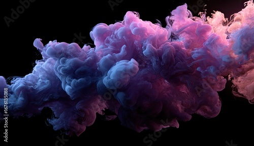 Abstract ink swirling in vibrant shades of pink and purple on a black background