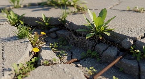 Resilient Life Emerging From Cracked Concrete
