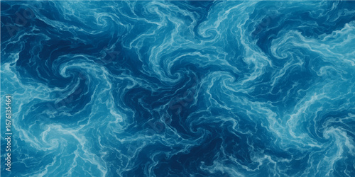An abstract liquid background features a clear blue ocean surface with gentle ripples and a turquoise reflection