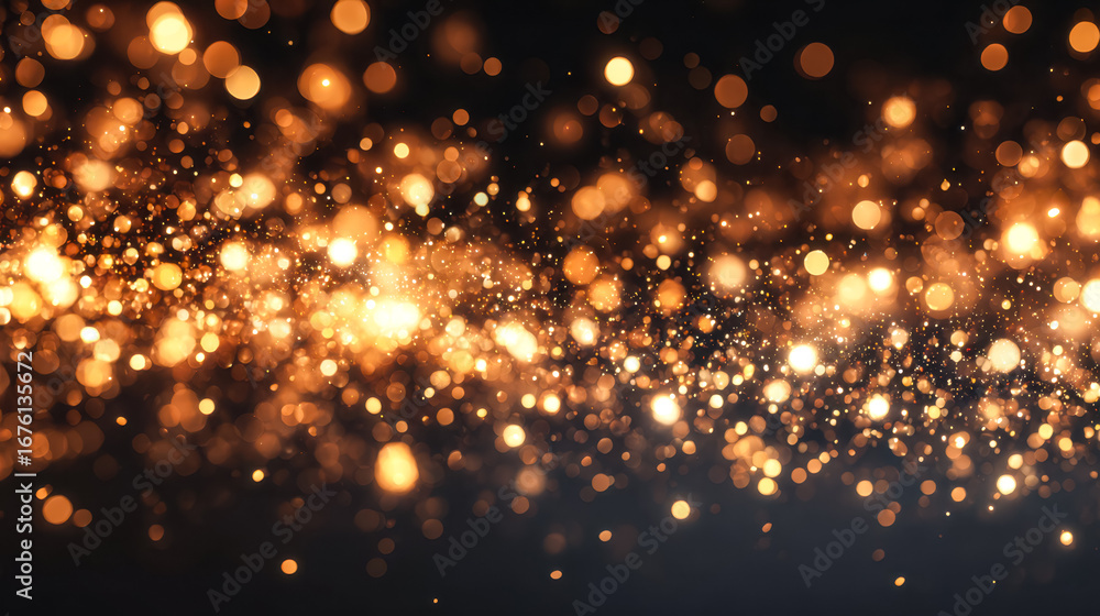 Obraz premium Abstract display of glowing golden bokeh lights against dark background