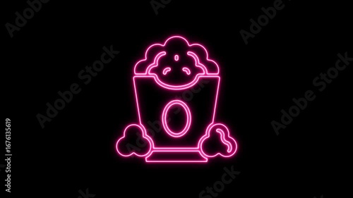 Neon Popcorn Icon Animation on black background.