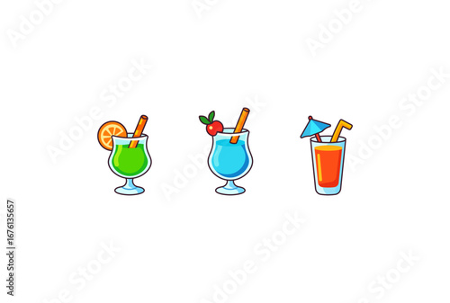 Vector illustration of a set of summer cocktails on a white background