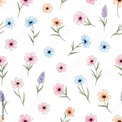 Wallpaper Mural Charming watercolor floral pattern featuring delicate blossoms in pastel hues on a dark canvas transparent background Torontodigital.ca