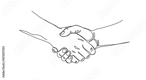 Handshake between two people, line art