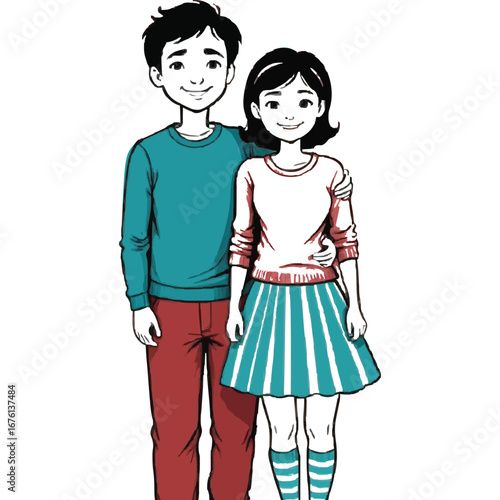 Friendly teen couple embracing, perfect for youth-focused projects.