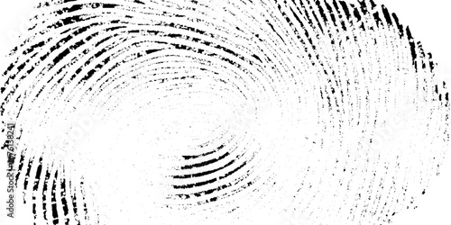 An abstract fingerprint design with a grunge texture background. High detail black and white fingerprint clip art on transparent background.