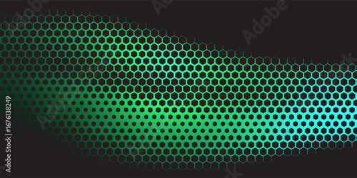 Hexagonal cyberspace green background. Hexagon grid tech pattern. Eps10