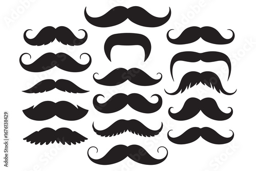 Big set of mustaches black silhouettes. Collection of men's mustaches. Vector black silhouette. with white background