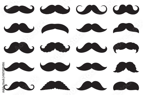 Big set of mustaches black silhouettes. Collection of men's mustaches. Vector black silhouette. with white background