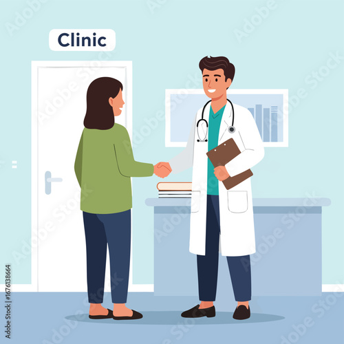 Doctor shaking hands with a patient in the clinic
