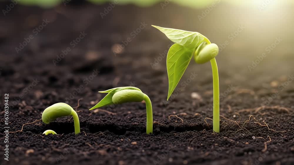 Small Seed Rising Seed Germination: Tiny Plants Emerging from Soil, Showing Growth Stages ...