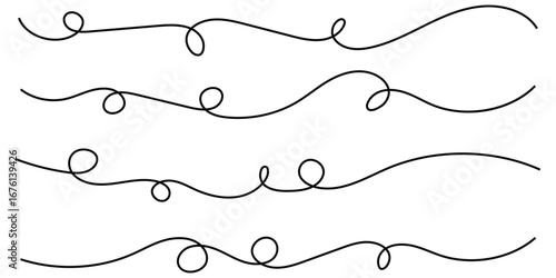 Horizontal calligraphic lines. Hand drawn design elements. Thin line wavy abstract background. Simple continuous wave line pattern on white background. eps 10